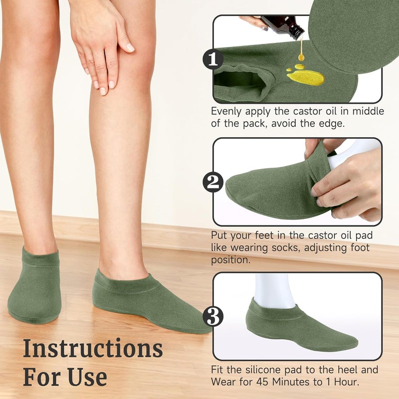 Pedobi Castor Oil Pack Wrap for Feet, Castor Oil Pack Wrap Organic Cotton for Women，Castor Oil Pack Kit for Feet Arthritis and Feet Tingling feet Cracking, Moisturizing Feet Green(Oil Not Include) - Image 4